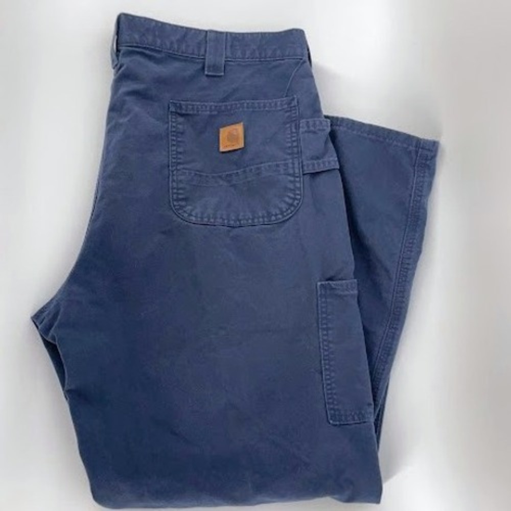 Carhartt Work Pants Mens 40x30 Fits 38x29 Blue Cotton Blend  Trousers 5 Pocket